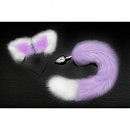 Анальная пробка с хвостом Small Purple&White tail&ears (ушки в комплекте) 