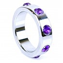      Metal Cock Ring with Purple Diamonds Large