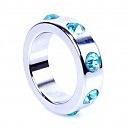 Эрекционное кольцо Ring-Metal Cock Ring with Light Blue Diamonds Medium, 4 см х 5,5 см