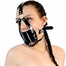 Кляп-маска с пластиковым шаром Art of Sex — Slave, Натуральная кожа, цвет Черный