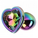 Анальная пробка разноцветная металлическая с камнем в форме сердца Размер S Matrix Mont Chisa