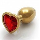 Металлическая анальная пробка Heart Gem, размер S цвет: золотистый/красный Ouch!
