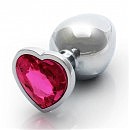 Металлическая анальная пробка Heart Gem, размер M цвет: серебристый/розовый Ouch!