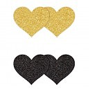 Набор из 2-х пар пестисов в форме сердца NS Novelties Pretty Pasties Glitter Hearts, черный/золотой