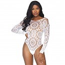 Ажурный боди с длинным рукавом Leg Avenue Snap crotch thong back teddy White 