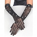 Черные длинные перчатки со стразами Star Night Sparkle Rhinestone Fishnet Gloves 