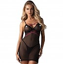 Пеньюар облегающий Obsessive Novenes chemise & thong, со стрепами, стринги в комплекте