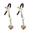   Nipple Clamps Gold Heart-shaped Flowers on Blue, -   