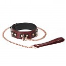 Кожаный ошейник с поводком Liebe Seele Wine Red Collar and Leash, 3 кольца для крепления