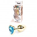 Анальная пробка Jewellery Gold Heart Plug Light Blue, стоппер-сердце, 7 х 2,7 см
