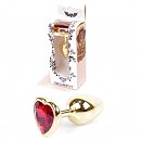 Анальная пробка с кристаллом Jewellery Gold Heart Plug Red, стоппер-сердце, 7 х 2,7 см