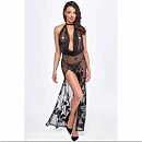 Платье Noir Handmade F312 Divinity, black, прозрачное, в пол, открытая спина, разрез сбоку