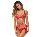 Женский эротический комплект LOVE STATUS LACE 2PC BRA SET RED, трусики и лиф, размер M/L