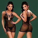Пеньюар сетчатый JSY 8166 Black One Size, кружевные вставки, мини-длина