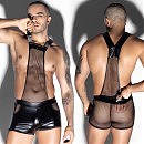 Мужское эротическое боди JSY 9175 One Size из сетки и экокожи, черный