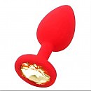 Силиконовая анальная пробка с кристаллом SKN KSIL-06M RED, 8,2 х 3,5 см