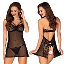 Пеньюар с кружевом JSY JS228162 Black, открытые спина и ягодицы, размер S/M