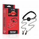Кляп с зажимами для сосков Wild Play Mouth Gag With Nipple Clamps C15, диаметр шарика 4 см