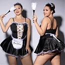 Эротический костюм горничной JSY P61110 Plus Size Black, платье + головной убор + трусики-стринги + метелка + фартук