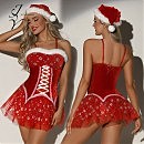 Эротический новогодний костюм JSY 5911 One Size красный, платье + шапочка