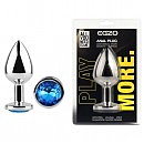Анальная пробка с синим кристаллом EGZO Silver Round Plug Blue size S, 7 х 2,8 см