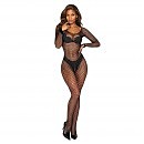 Сетчатый бодистокинг с рукавами Bodystocking 2061 black One Size, открытый доступ