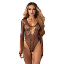 Боди с длинными рукавами Obsessive Soranna long-sleeved teddy, глубокое декольте, цвет бронзовый
