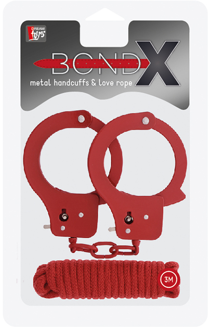  BONDX METAL CUFFS&LOVE ROPE SET-RED