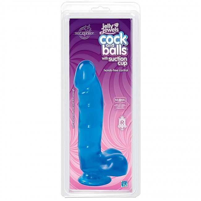  Doc Johnson Jelly Jewels  Cock and Balls with Suction Cup  Blue,