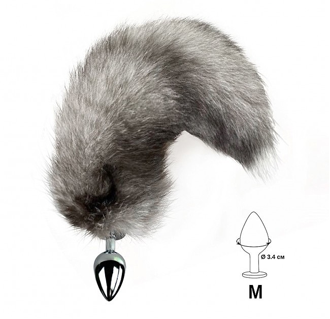 Металлическая анальная пробка с хвостом из натурального меха Art of Sex size M Artctic fox