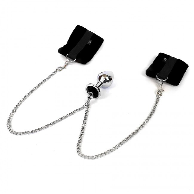      Art of Sex Handcuffs with Metal Anal Plug size M Black