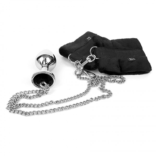      Art of Sex Handcuffs with Metal Anal Plug size M Black