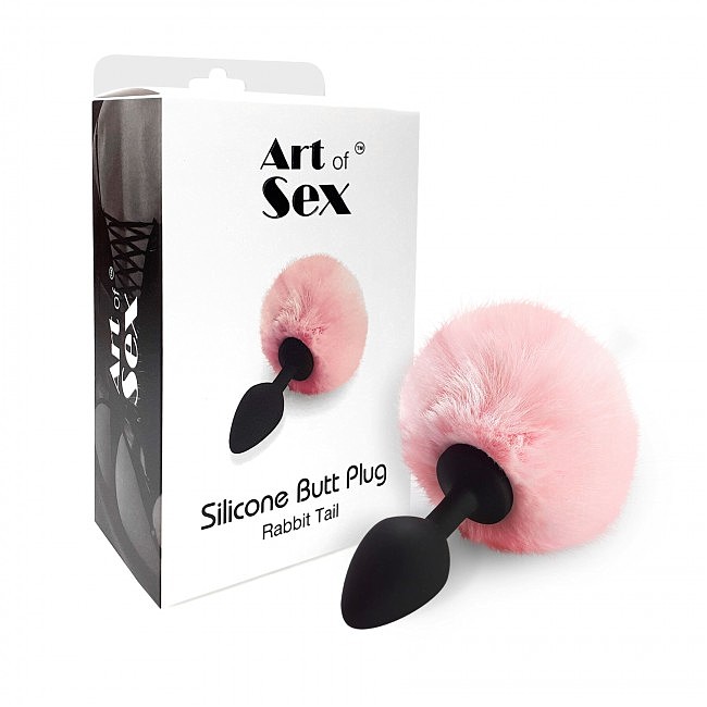 Силиконовая анальная пробка М Art of Sex — Silicone Butt plug Rabbit Tail, Розовый