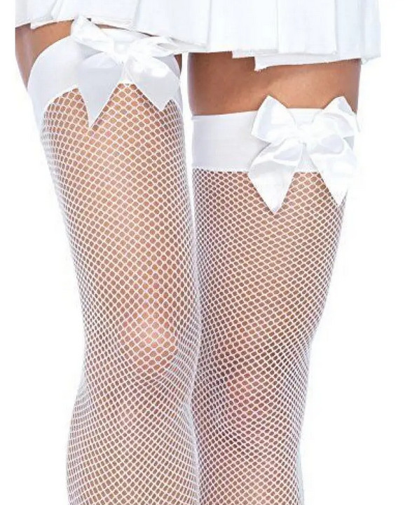       Leg Avenue Fishnet Thigh Highs With Bow O/S