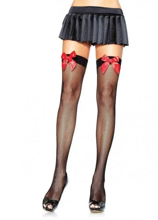       Leg Avenue Fishnet Thigh Highs With Bow O/S