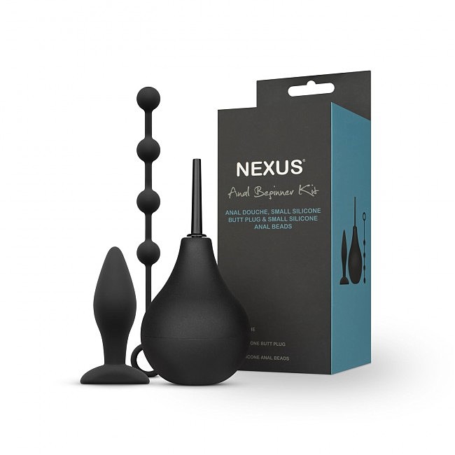 Nexus ANAL BEGINNER KIT Douche 224ml, Silicone Beads 20mm, Small Silicone Butt Plug