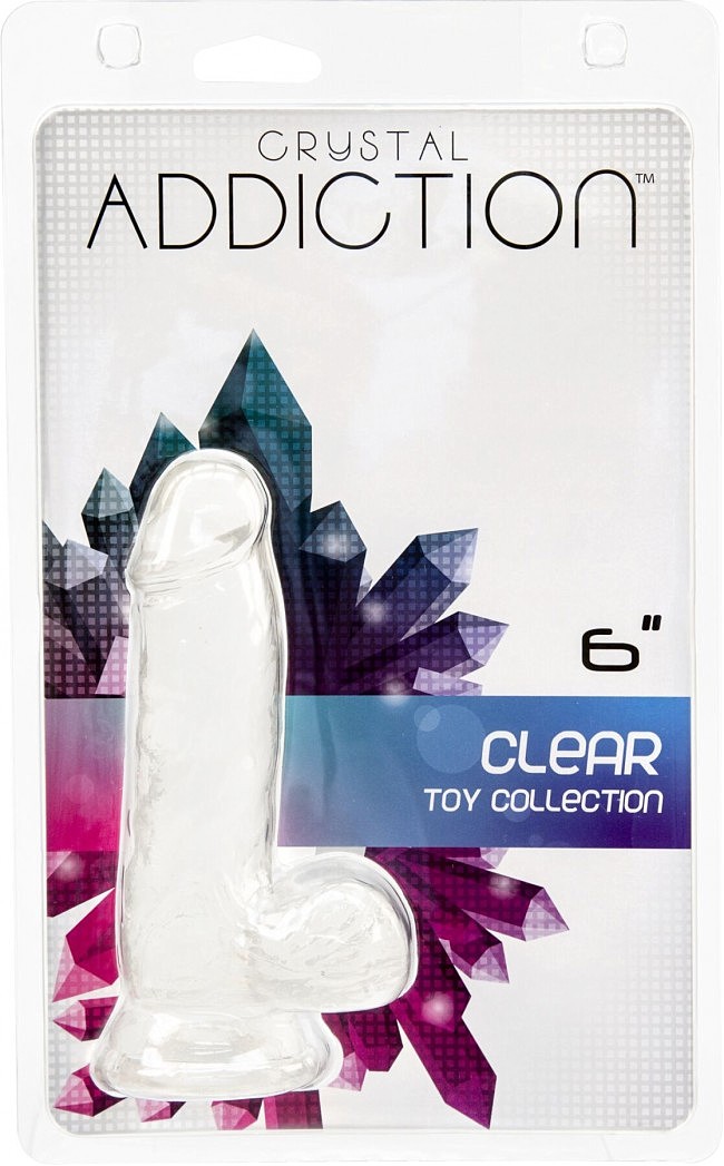  ADDICTION — Crystal Clear Dildo with Balls — 6»