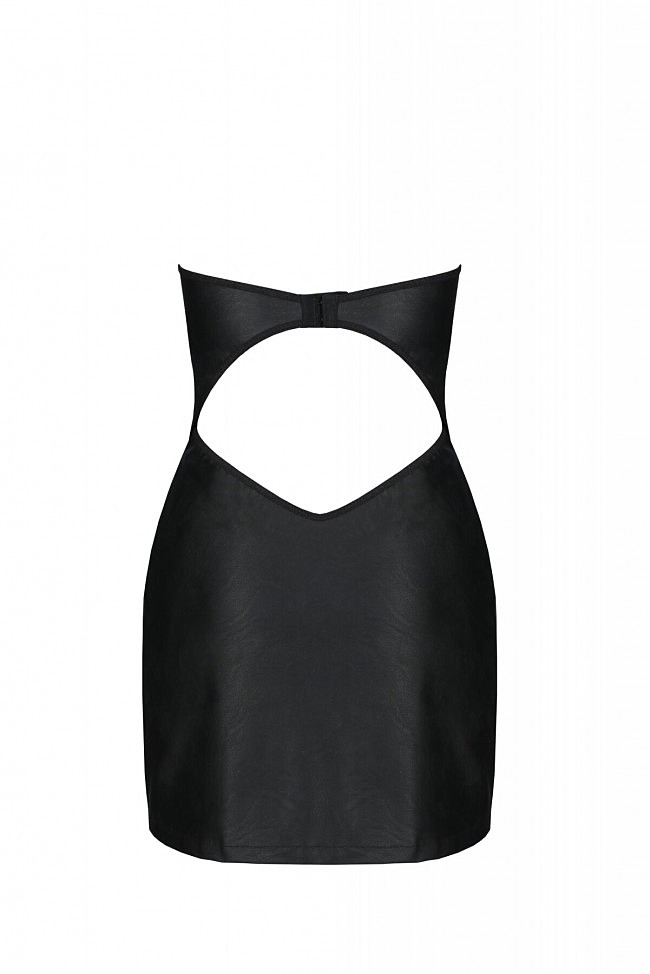 Мини-платье из экокожи CELINE CHEMISE black 4XL/5XL — Passion: шнуровка, трусики в комплекте