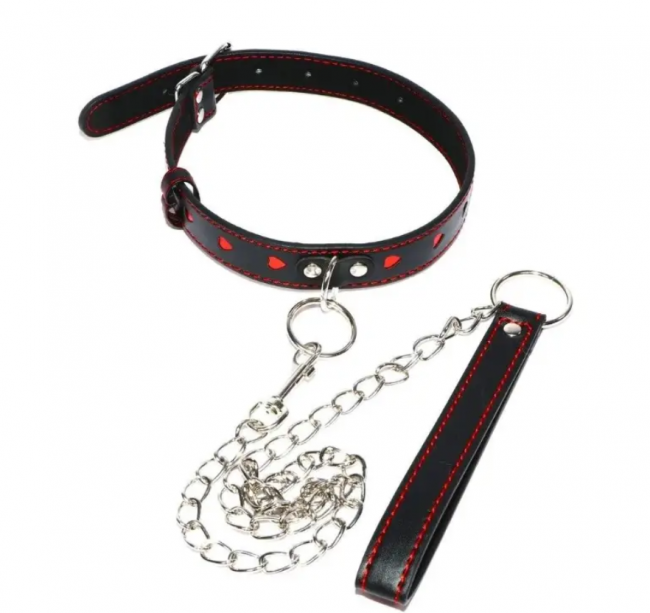    DS Fetish Collar with heart leash black