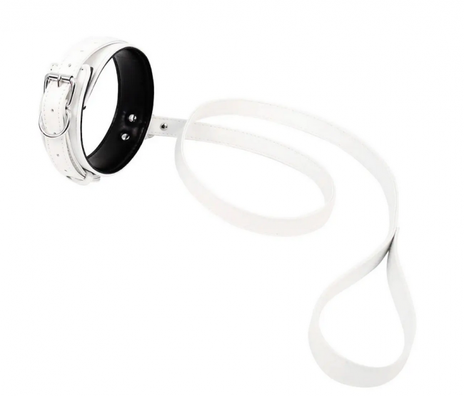    DS Fetish Collar with leash white