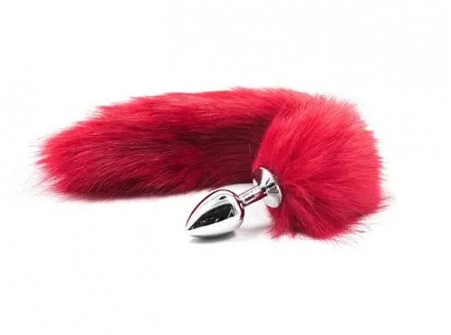   S   DS Fetish Anal plug S faux fur fox tail Red polyeste
