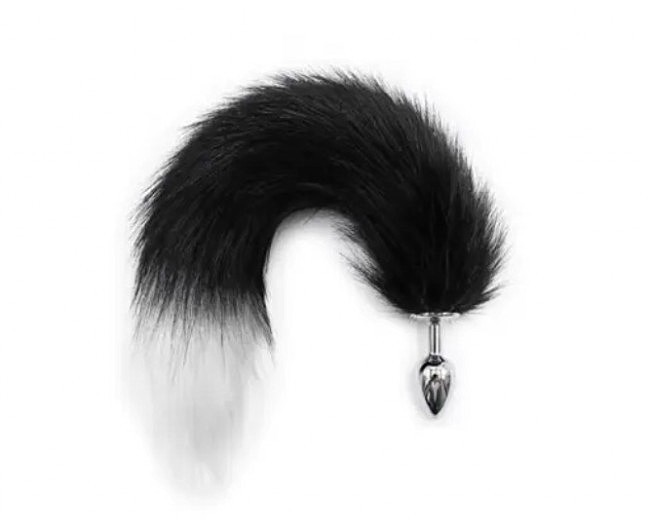   S   DS Fetish Anal plug S faux fur fox tail Black/white polyeste
