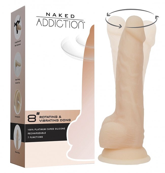  ADDICTION — Naked — 8» Rotating & Vibrating Dildo with Remote  Vanilla