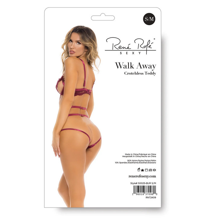   WALK AWAY CROTCHLESS TEDDY BURGUNDY, S/M