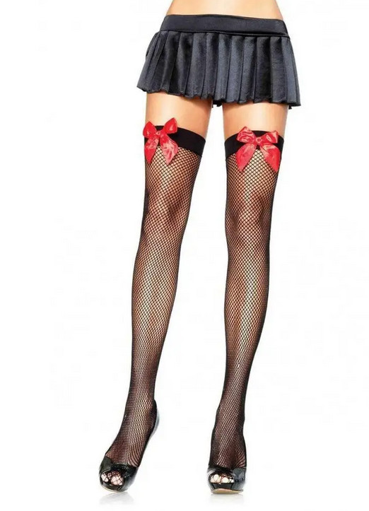      Leg Avenue Fishnet Thigh Highs With Bow O/S