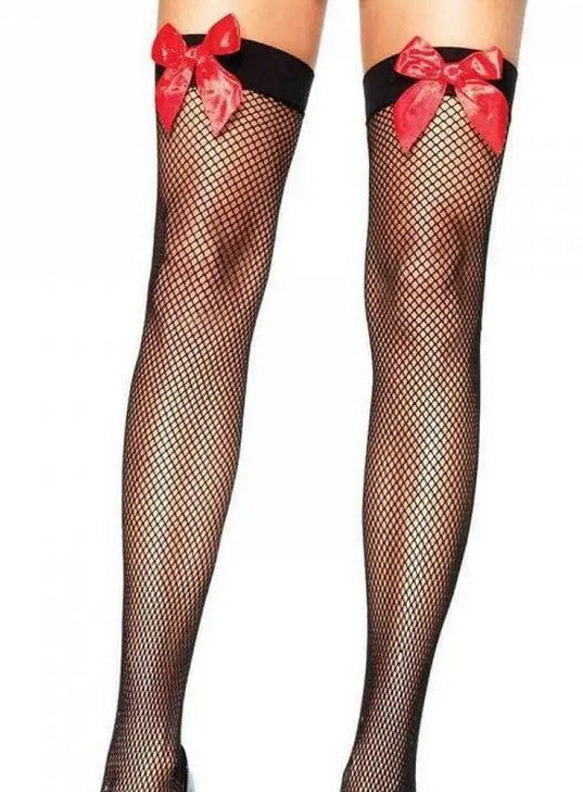      Leg Avenue Fishnet Thigh Highs With Bow O/S