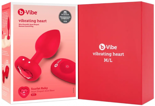        B-Vibe Vibrating Heart Plug M/L Red