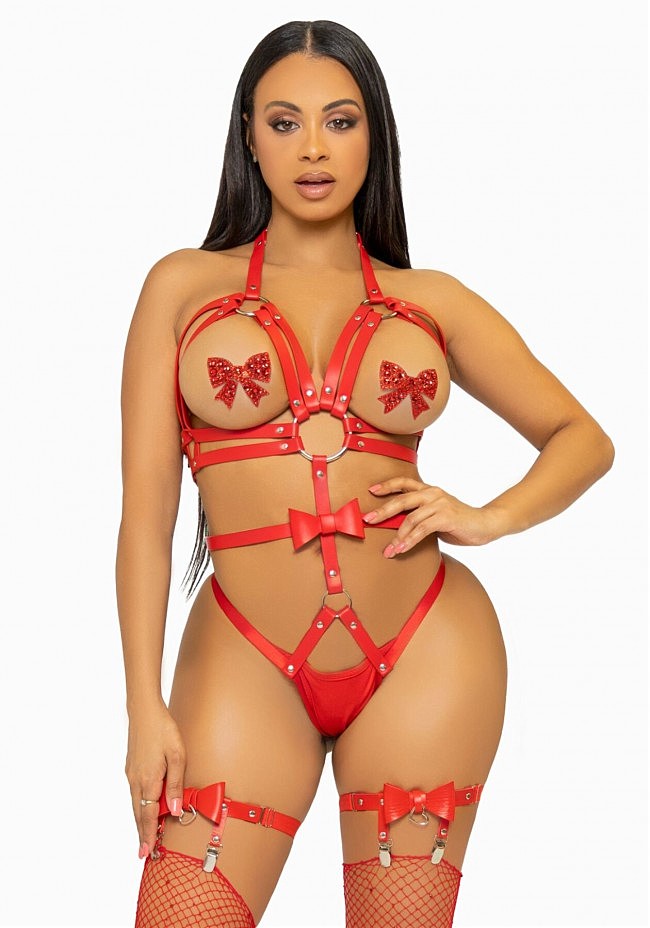 Leg Avenue Studded O-ring harness teddy Red
