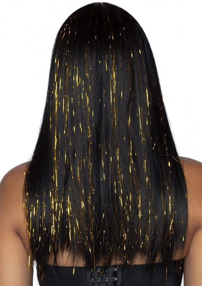  Leg Avenue Long bang wig with tinsel Black/Gold