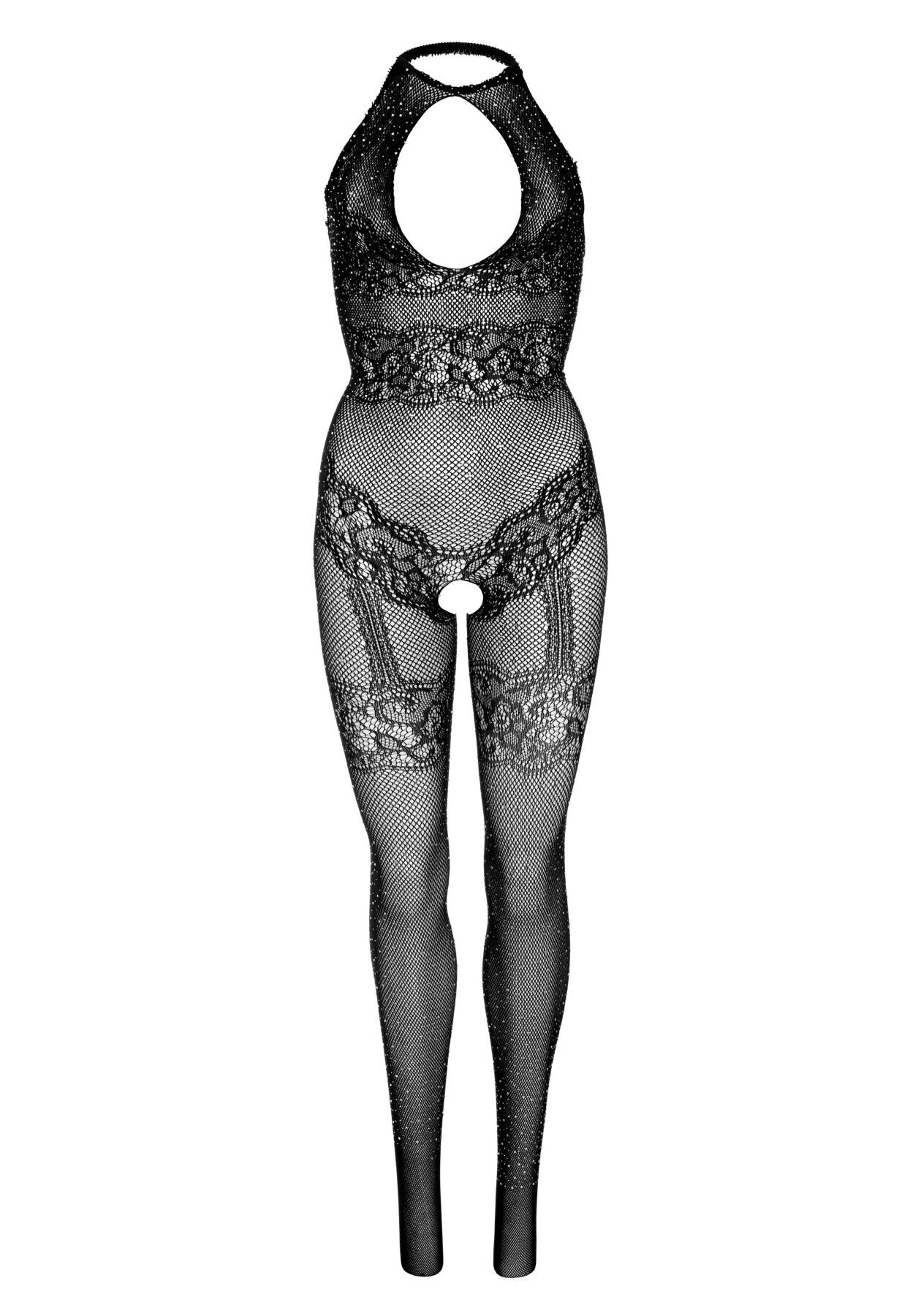 Leg Avenue Rhinestone Lace and Net Bodystocking OS Black